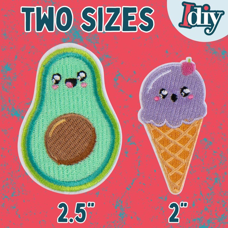 SCS Direct iDIY Kawaii Iron-on Cute Animals in Food Patches (24 Pack) - 2 of Each Design (Large 2.5" and Small 2") - Sew On Patch Craft Kit for Clothing, Accessories & School Supplies, Sewing, Arts Crafts, Gifts - Image 3